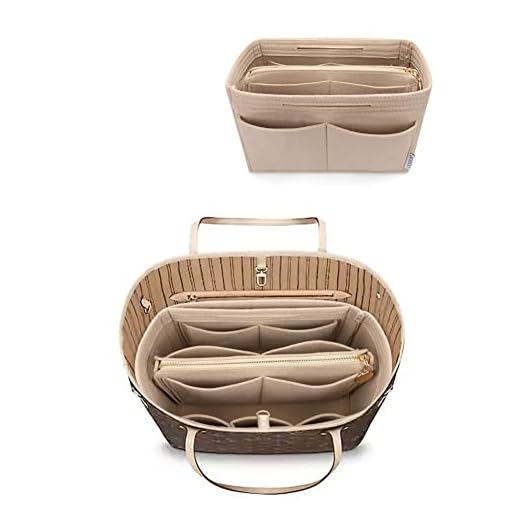 LEXSION Felt Purse Bag Organizer Insert with zipper Bag Tote Shaper Fit Speedy Neverful PM MM 8021 Beige L