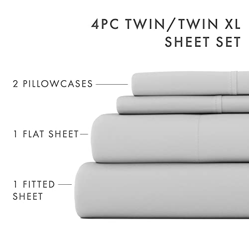 Merit Linens Breathable Hotel Style Twin Bed Sheets | 4 Pc Ultra Soft Gray Sheet Set With Deep Pocket | Lightweight, Extra Pillowcases | Easy Care, Basic Bedding (Twin, Gray) #TOP5