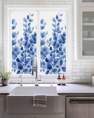 Vinilo Decorativo de Vidrio Teñido con Hojas Azules 19.6x39.3 in miniatura 2