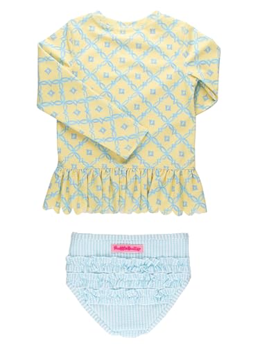 Image of RuffleButts Baby /Toddler Girls Scalloped Long Sleeve Rash Guard 2-Piece UPF50+ Sun Protected Swimsuit