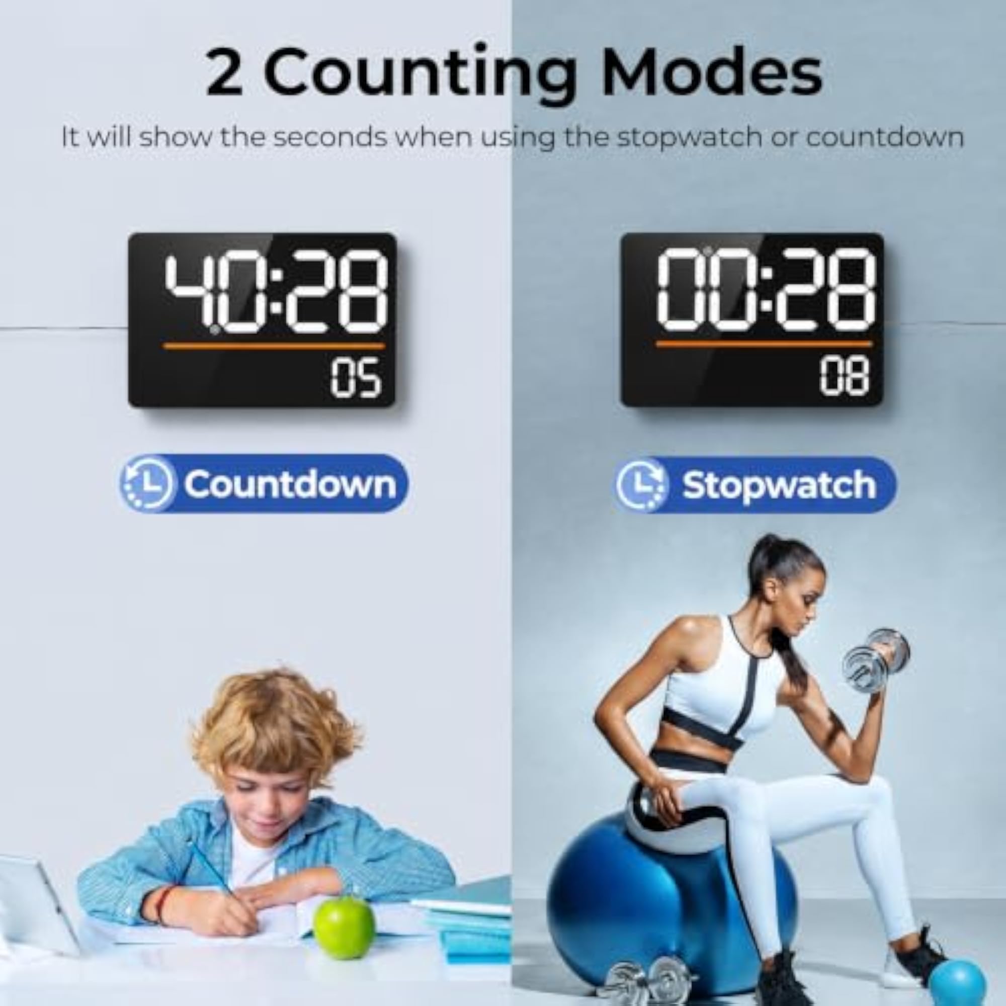 16-Inch Digital Alarm Wall Clock with Remote Control, Home & Office