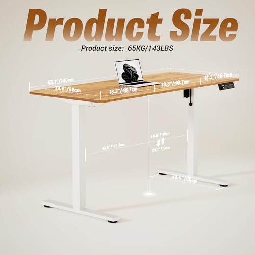 Image of ERGOMAKER 55 inch Electric Standing Desk, Adjustable Height, Sit Stand Up Desk for Home Office & Computer Workstations, Memory Controller, Light Rustic Brown