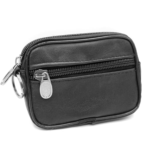 Charmoni – Cartera – Cartera – Múltiples bolsillos – de piel auténtica – para hombre, Negro , talla única, 2 ZIPS PLUS