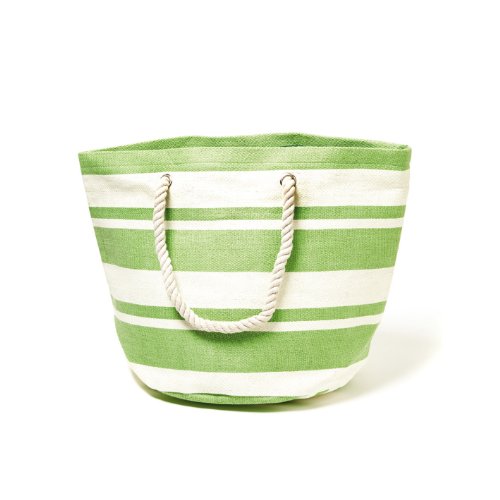 Banded Stripe Large Beach Town Tote Bag (Lime)