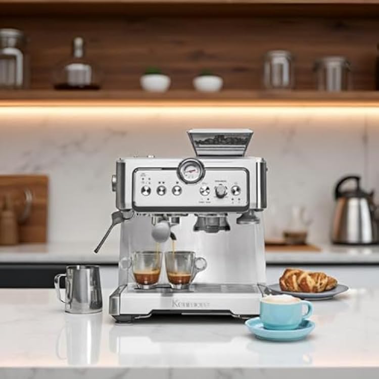 Kenmore Espresso Machine Automatic Coffee Maker with Manual Tamper, Auto Cleaning, Milk Steamer & Frother, Bean Grinder, Brew Professional Barista Style Cappuccino, Cafe Latte