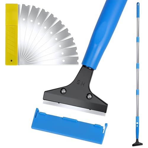 Floor Scraper Multifunctional Cleaning Shovel with 66inch Long Handle 4 Inch Wide Blade Paint Scraper with 10PCS Extra Blades Remover Tool for Floors Walls Glass & Wallpaper Removal