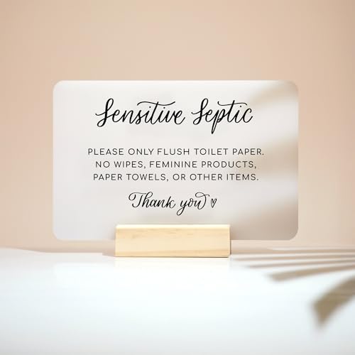 Sensitive Septic - Bathroom sign, 4 x 6 inches (On stand, Acrylic)