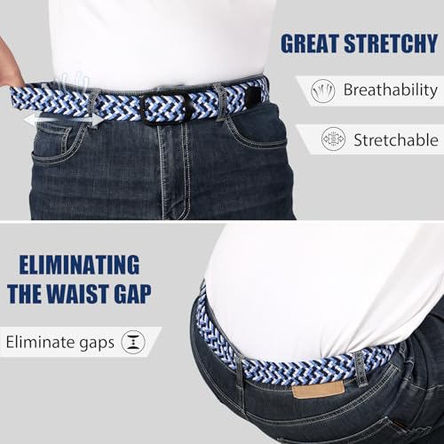 Image of JASGOOD Stretch Belt for Men, Men Women Elastic Woven Braided Belt 1 3 /8 Casual Belt Golf Belt for Jeans Pants