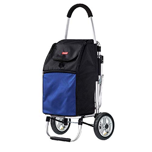 WLKINF Faltbarer Einkaufswagen mit Sitz, leichter Einkaufstrolley, wasserdicht, 49 l Kapazität/Sitzstütze 75 kg (blau)