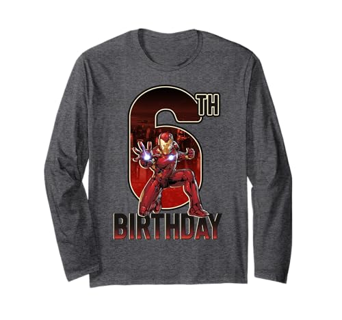 T-shirt Marvel Iron Man 6th Birthday Action Pose Long Sleeve pour garçon