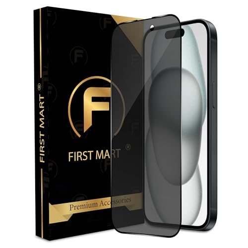 Image of FIRST MART Military-Grade Privacy Tempered Glass for iPhone 16 and iPhone 15 (6.1 Inch) With Edge to Edge Screen Coverage and Installation Kit | Anti Spy Protection