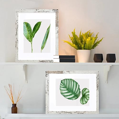 SESEAT 11x14 Picture Frame, Display Pictures 8x10 With mat or 11x14 Prints Without Mat, Wall Mounting, Distressed White, 6PCS