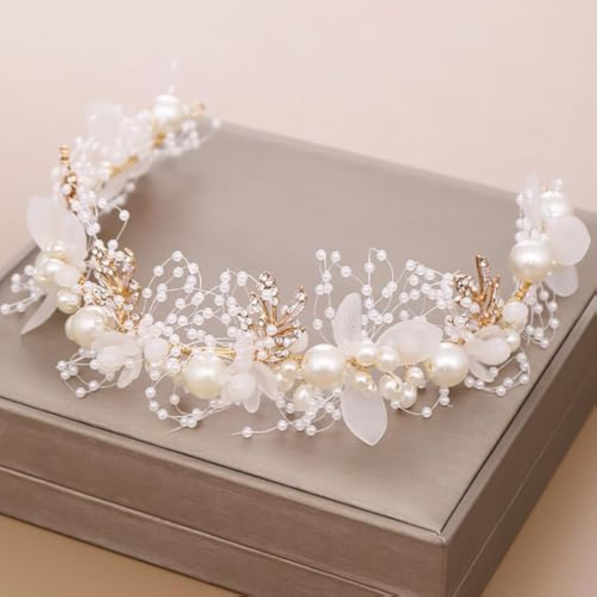 Princess Flower Crystal Headpiece with Pearl Flower Tiara