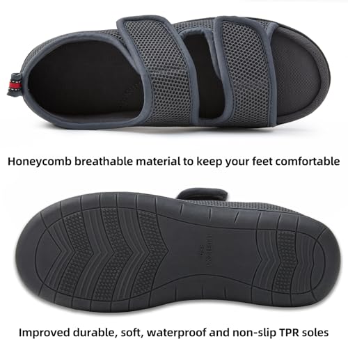 Image of WALKFUN Men's Slippers with Arch Support, Adjustable Mesh Diabetic Sandals
