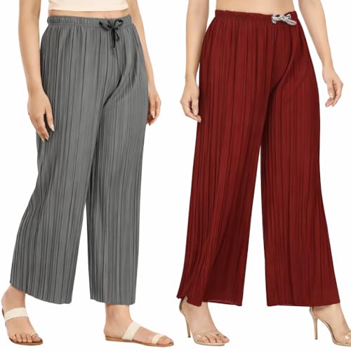 Image of Trendz Women's and Girls Cotton Blend Regular Fit Palazzo Pants | Set of 2