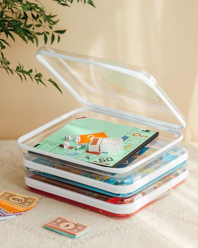 Image of CoiiJoii Board Game Storage,Extra Large Clear Hard Shell Case with Zipper, 3 Packs Board Game Organizer and Storage for Games Puzzle Magazine A4 Paper Craft Hobby Art Supplies