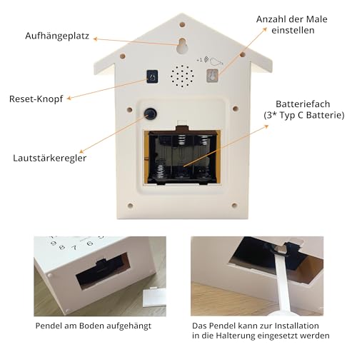 WALPLUS Modern Cuckoo Clocks for Wall Hourly Chiming Coo Coo Clock Volume Adjustable Cookoo Clock Removable Pendulum Christmas Cuckoo Gift White Interior Decoration