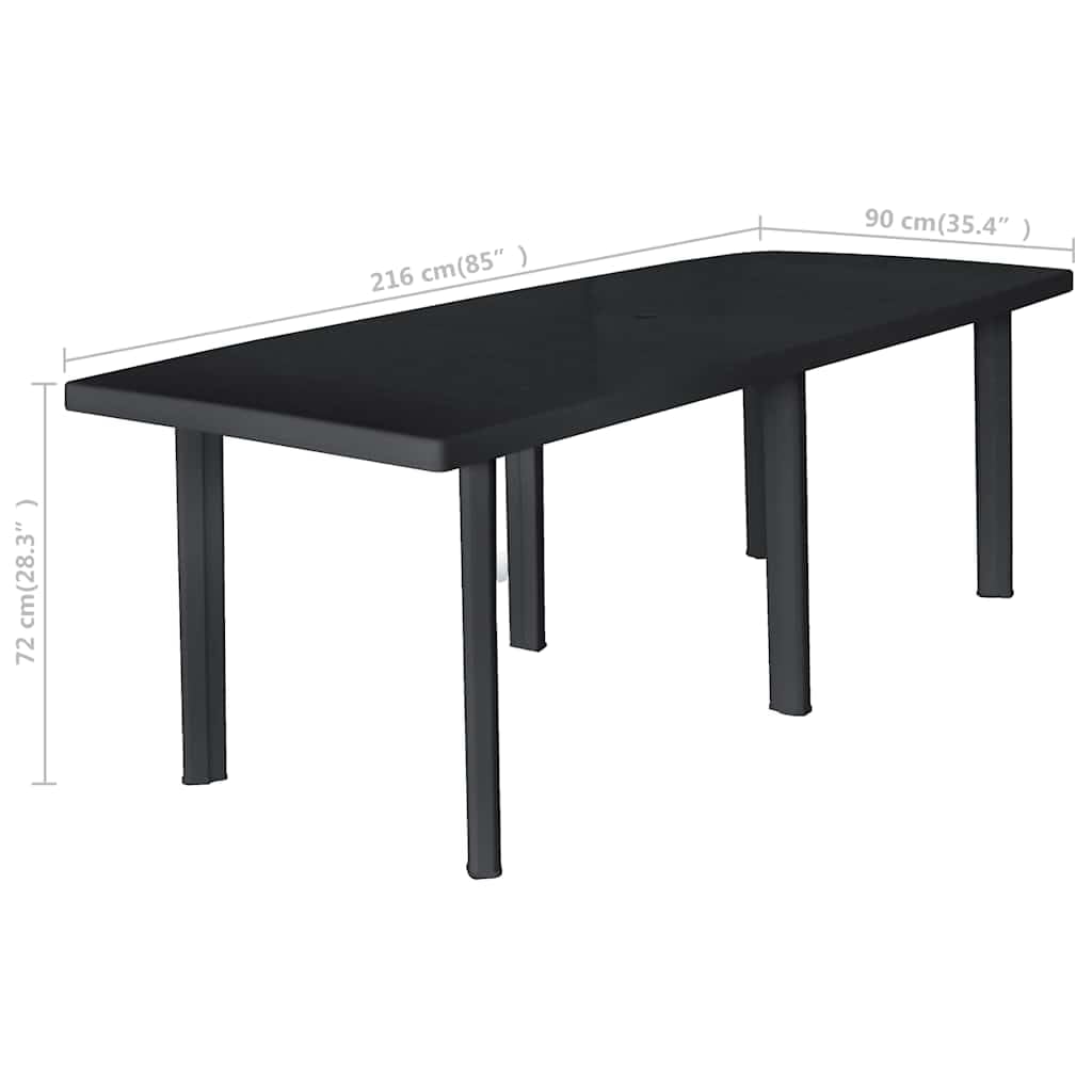 Gartentisch Anthrazit 216x90x72 cm Kunststoff mit Schirmloch Robust Wetterfest Modernes Design für Garten Balkon Terrasse Camping Outdoor Küche Essbereich