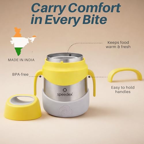 Image of Speedex Kids Insulated Food Jar 320ml Sunny Pop (Yellow), Stainless Steel Lunch Box with Handle & Spork, Leak Proof BPA-Free Double Wall Vacuum Tiffin, Hot & Cold Food Container