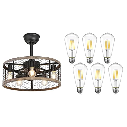 Ohniyou 20'' Caged Ceiling Fans And Vintage Led Edison Bulbs,Rustic Farmhouse Ceiling Fan With Lights Remote Control, Reversible Motor, 3 Speeds, 4 Hours Timing #TOP15