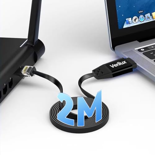 Image of Verilux 6.6ft USB C to Ethernet Cable, 100Mbps RTL8152B NIC Chip Type C to RJ45 Cord, Type C to RJ45 NIC Cable Compatible for Thunderbolt 3 /4, Galaxy, MacBook Pro /Air, iPad Pro, PC