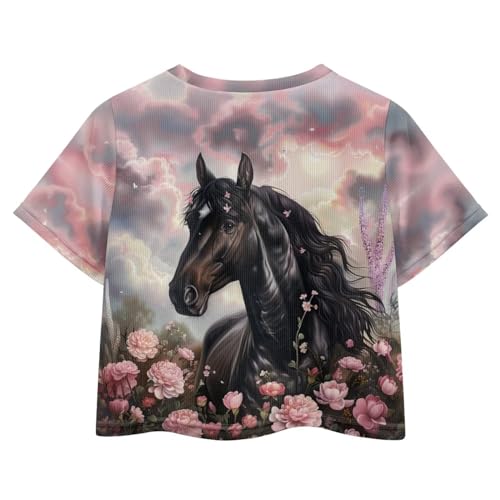 Image of Kids T Shirt Short Sleeve Crop Tops for Girls Summer Clothes Pullover Tees Shirt 5-14