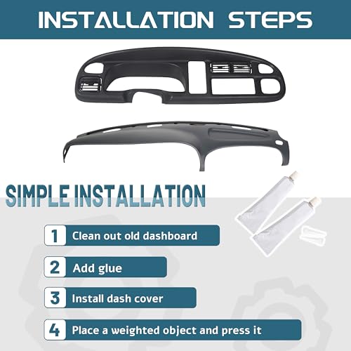 KUAFU Dashboard and Board Panel Compatible with 1998-2002 Dodge Ram Pickup 1500 2500 3500 Black Dash Bezel W/Vent & Grey Dashboard Cover 2 Packages