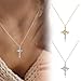 Paved Cross Rotated Crown Necklace, Diamond Cross Necklace, Gold Silver Rotatable Crown Cross Pendant Necklace, for Women Jewelry (Golden)