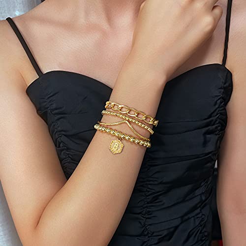 Elegance 11 Designs Gold Bracelets For Women Trendy Stackable Bead Bracelet Initial Stretch Bangle For Women Gift With Initial N #TOP3