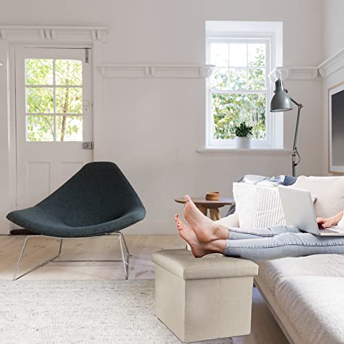 Image of ALASDO Ottoman Storage Ottoman Footrest Stool Foldable Foot Rest Footstool Bench for Living Room 17x13x13inches Beige