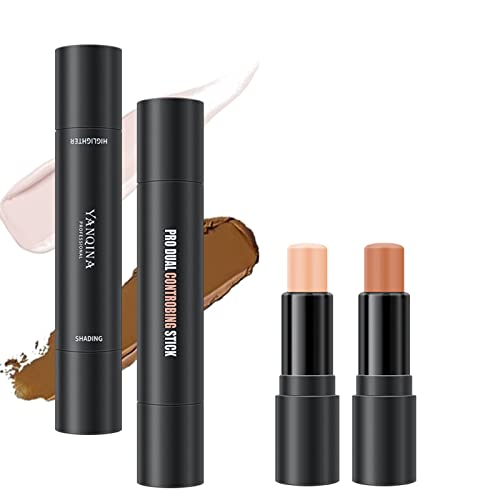 2 in1 Contouring Stick, Double-ended Illuminateur Bâton Highlighter Crème du Visage Miroitement Contour Stick Maquillage Beauté, Stick Contouring et Highlighter Double-Embout à Emporter Partout (02) Cover