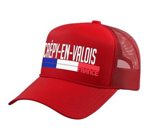 Crépy-en-Valois France Flag Design French City Pride Trucker Hat with Adjustable Mesh Back, Red