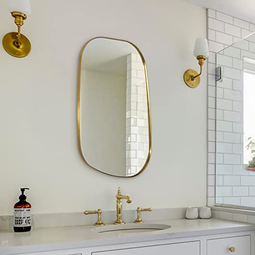Andy Star Irregular Mirror Asymmetrical Mirror For Wall 24X36” Brushed Gold Bathroom Mirror, Modern Wall Mirror For Living Room Bathroom Vanity Framed Mirror Artistic Mirror 1” Deep Set Design #TOP6
