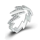 yihan jewelry Sterling Silver Plated Cubic Zirconia Flash lightning Open Band Ring,Adjustable For US 5-9