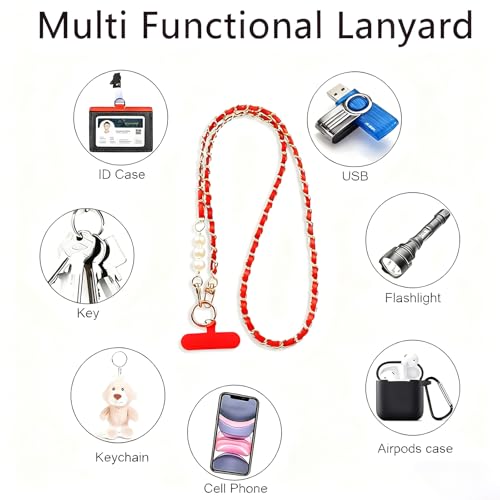 Image of Phone Lanyard, Phone Chain, Anti-Lost Phone Wrist Strap - Double Phone Chains Hand Charm With Aesthetic Pearl Beaded Design - Cute Decoration for Keychain, Wallet, and Camera