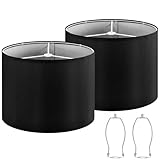 Drum Lampshades Set of 2 - Black Lamp Shade 13' Top x 13' Bottom x 10' High Spider Fitter, Replacement Medium Fabric Lampshades for Table Lamps, Floor Lamps, Assembly Required