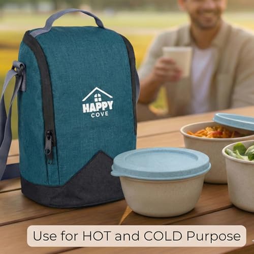 Image of Happy Cove Eco Friendly Lunch Box for Office Use | Biocomposite Wheat Straw, Rice Husk & Bamboo Fibre | 3 Microwave Safe Containers | Tiffin Box with Lunch Bag | Microwave Safe, Oven Safe, Unbreakable