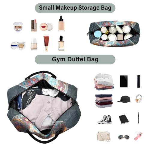 Large Travel Duffel Bag, Mexican Skull Model Sports Tote Gym Bag, Shoulder Weekender Overnight Bag for Women Men, Carry On Luggage with Toiletry Bags4