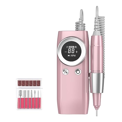 JOJIDE Lima Uñas Electrica, Máquina de uñas inalámbrica de 45000RPM, máquina de manicura, máquina de Taladro de uñas Recargable, Lima de uñas inalámbrica, Pantalla LED for Todos los Gel(Pink)