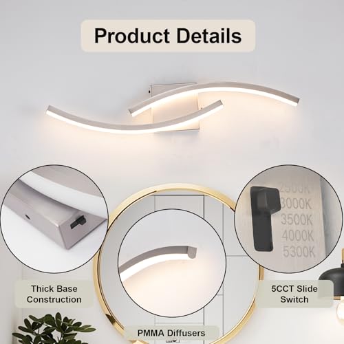 Image of 23.62 inch Modern Bathroom Vanity Light Brushed Nickel Lights Fixtures Dimmable 5CCT Led Bathroom Light Fixture Over Mirror Modern Wall lamp for Cabinet Hallway