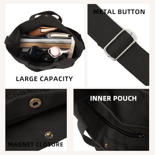 Image of Canvas Tote Bag For Women inside out bag Crossbody Handbag with Adjustable Strap and Coin Purse for Work,Travel,Grocery