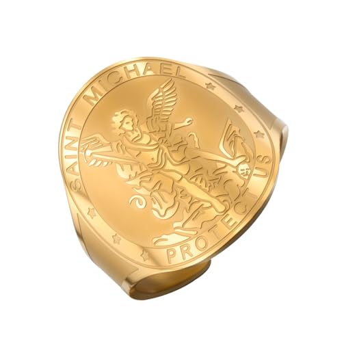 TEAMER Anillo ajustable de San Miguel, de acero inoxidable, anillo de San Miguel, amuleto de arcángel, joyería religiosa para mujer, No es una piedra preciosa