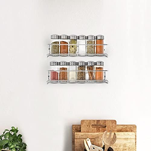 Joejis 2 Tier Spice Shelf Herb Rack Seasoning Organiser for Kitchen Wall Hanging Spice Rack Organiser Silver Spice Rack for Spices Condiments Cooking Tools
