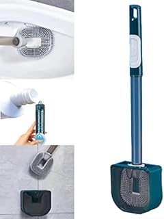 Wall Mounted Silicone Toilet Brush with Soap Dispenser In Handle, Refillable Flat Soft Bristled Silicone Toilet Cleaning Brush With Holder Set (Green)