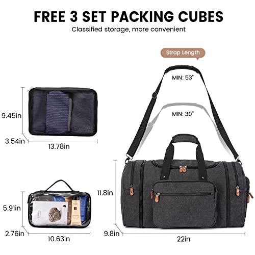 Image of Sucipi Canvas Travel Duffel Bag for Men, Weekend Overnight Bag with Shoe Compartment and Toiletry Bag, Carry-On for Airplanes, Dark Grey-3 piece set, Classic Minimalist
