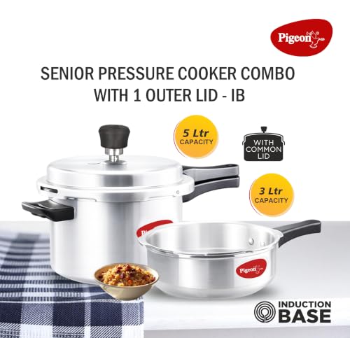 Image of Pigeon Aluminium Pressure Cooker Combo, 3L+5L, Outer Lid, Silver
