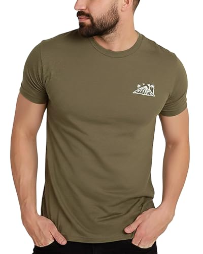 INTO THE AM Summer Islands Graphic Tee for Men - Short Sleeve Mens T-Shirts (Olive Green, Large)