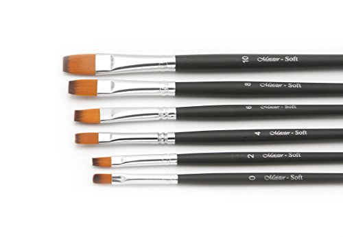 Soft Flachpinsel 6er-Set in den Größen 0 – 10, feine Nylonpinsel für Aquarell und Acylfarben Schwarz