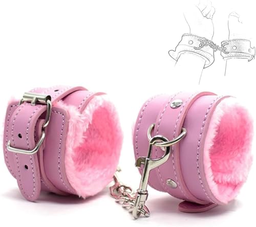 Fluffy Fuzzy Handcuff Bracelet - Leather Pink Fleece Fuzzy Handcuffs (Chained Ankles and Wrists) Set Sex Hand Cuff Set for Spice up The Bedroom for Couples for Adults with Safety Release Sweater SE34