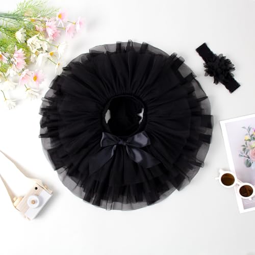 Image of 6M-3T Infant Baby Girl Tutu Skirt Toddler Girls Solid Color Tulle Skirts Birthday Outfits with Headband